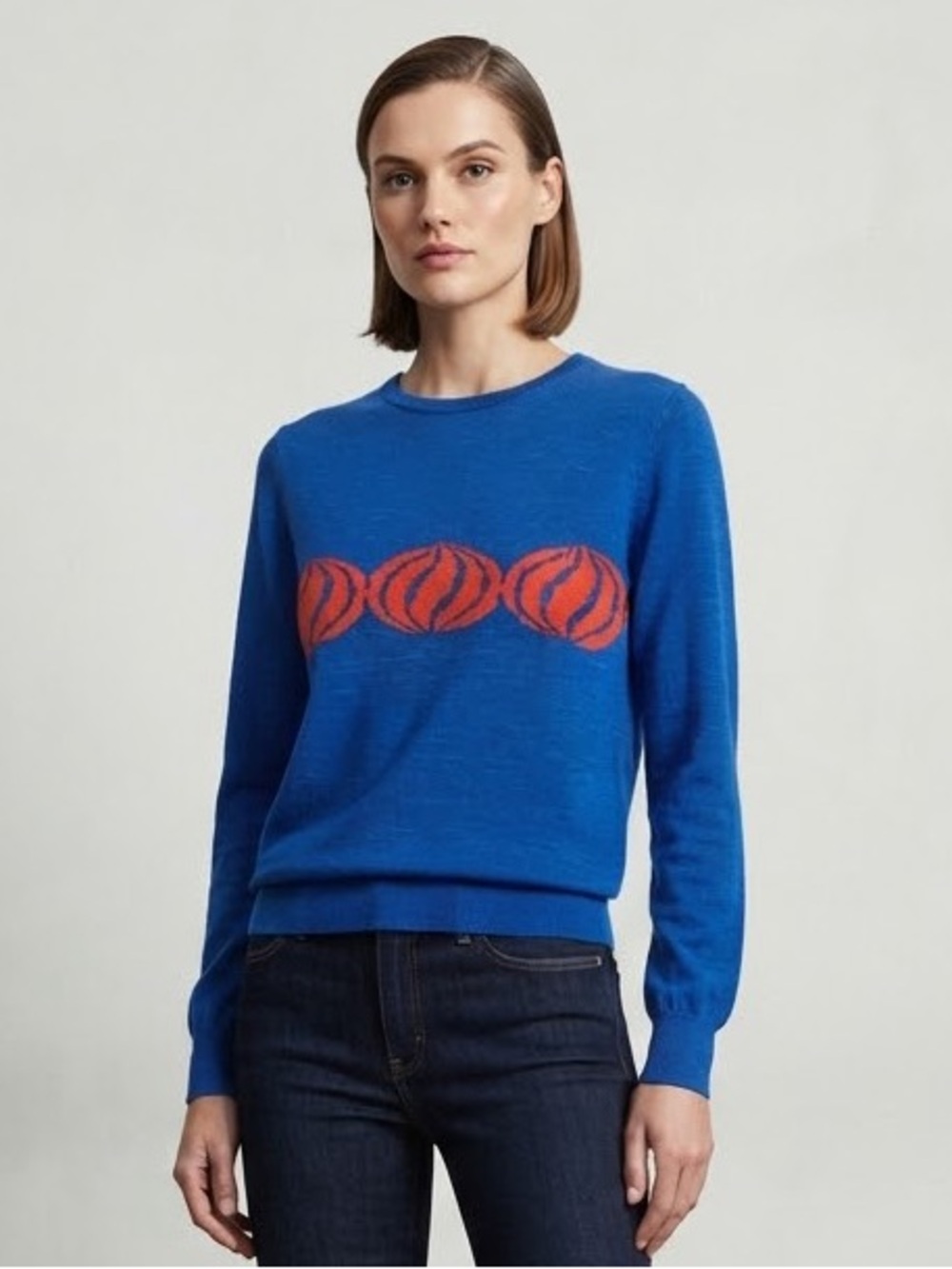 Zara Blue Crewneck Sweater with Graphic Detail